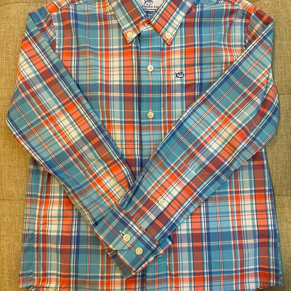 NWOT Southern Tide Intercoastal Plaid Button Down Shirt Boys sz 6/7